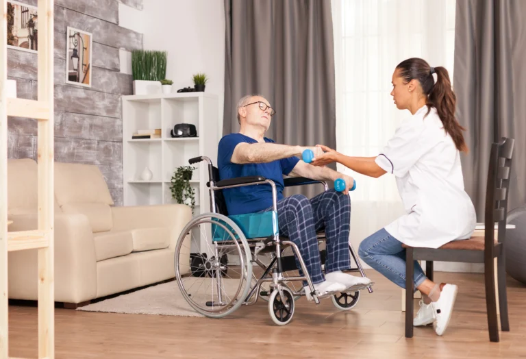 Physiotherapist conducting a home visit care.